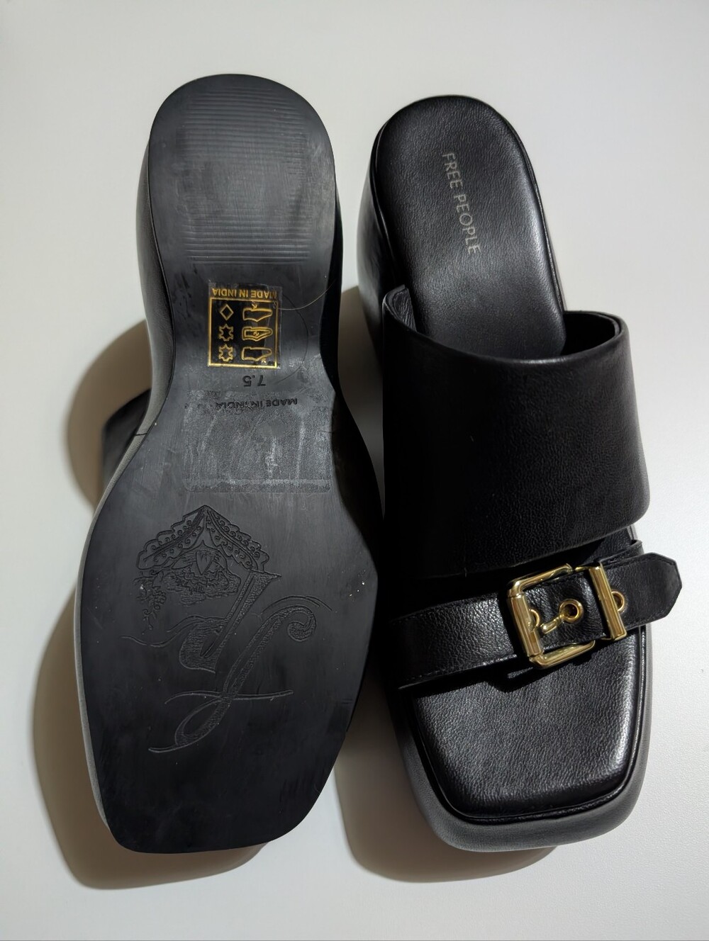 Free People Black Mila Square Toe Wedge Sandal - Picture 4 of 7